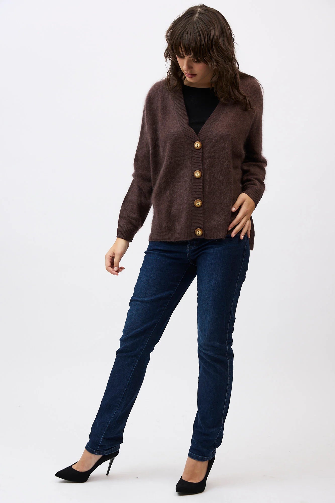 MIA FRATINO MACY CARDI DARK CHOCOLATE