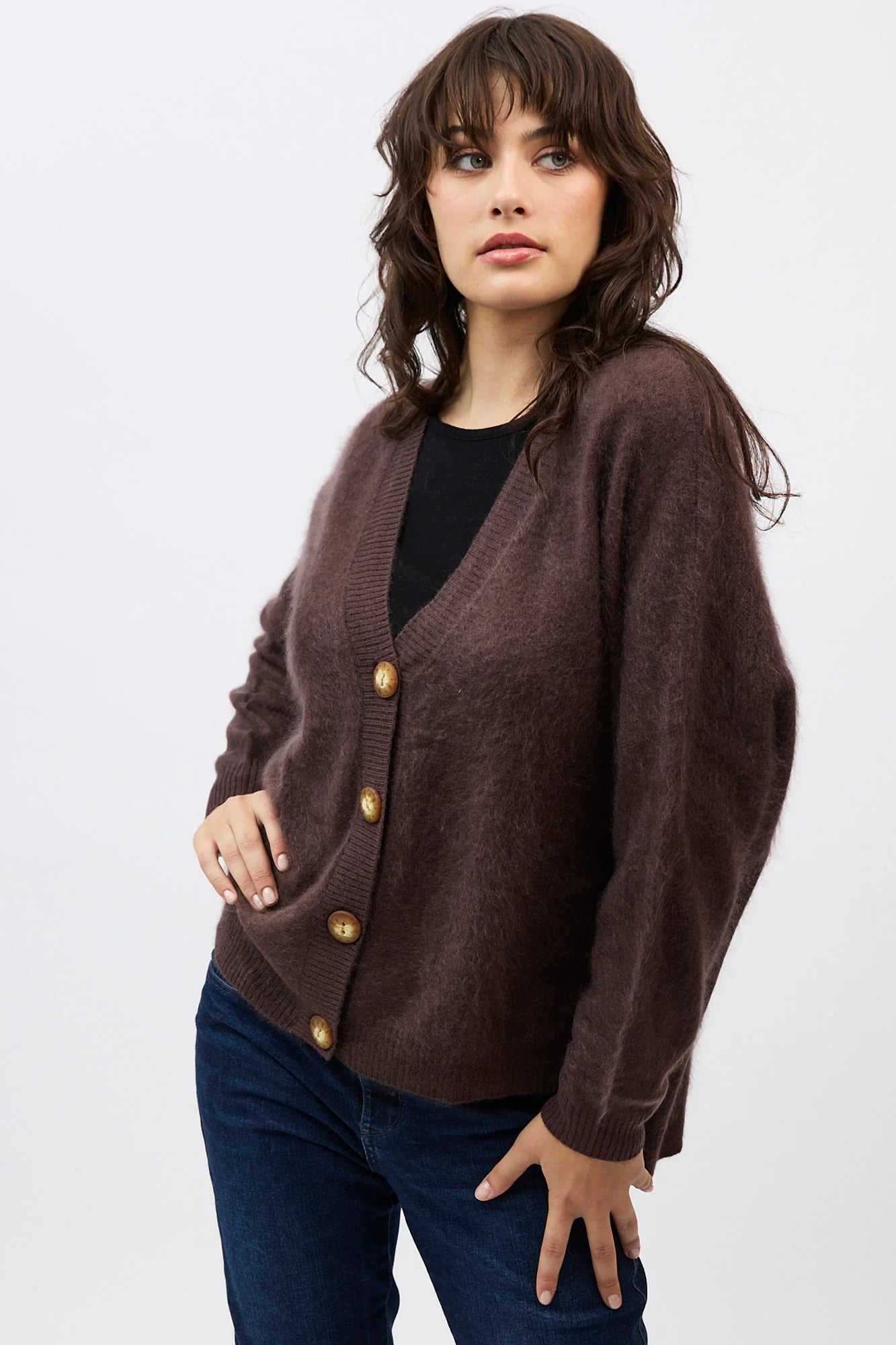 MIA FRATINO MACY CARDI DARK CHOCOLATE