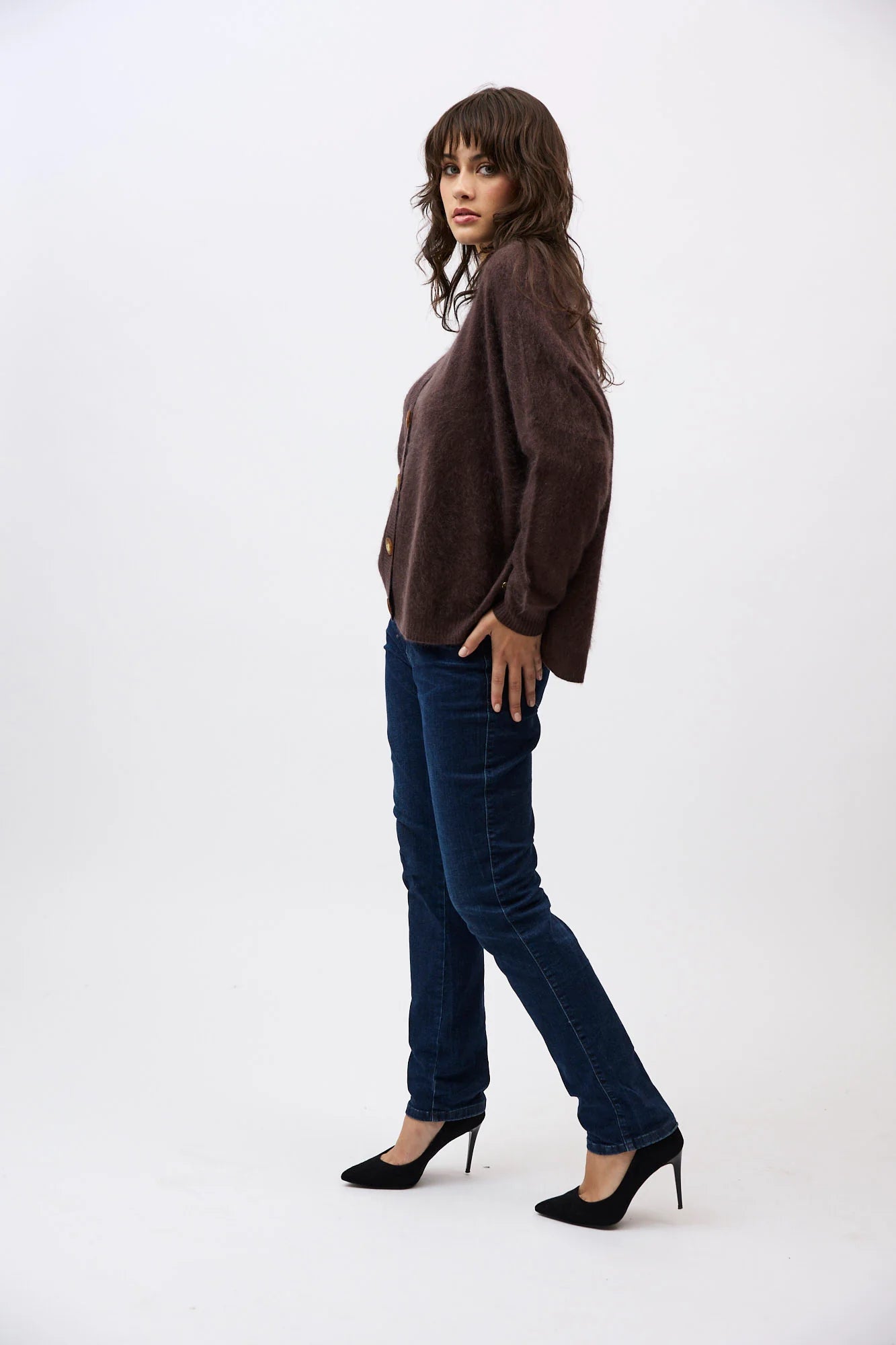 MIA FRATINO MACY CARDI DARK CHOCOLATE