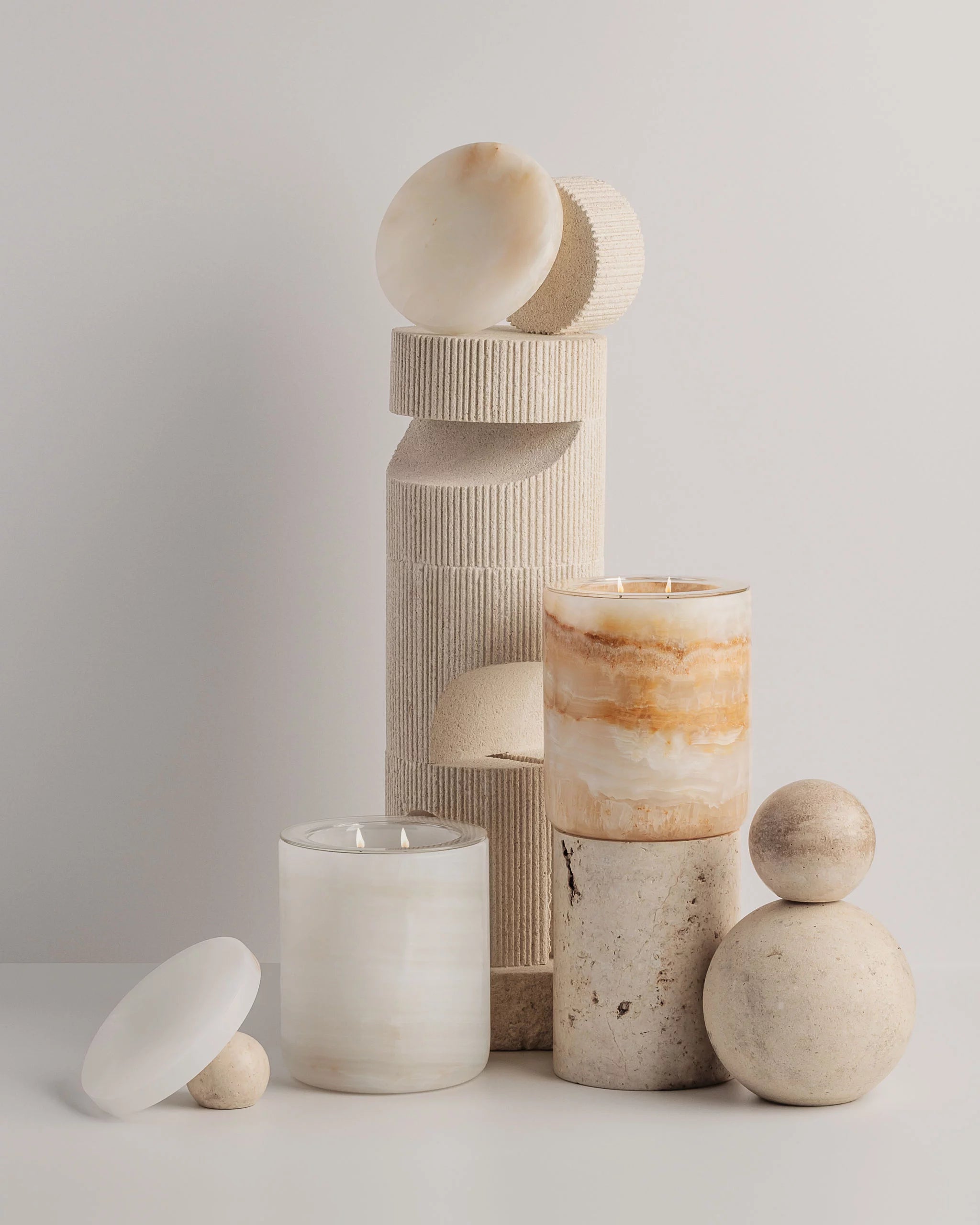 LUXURIATE MARBLE CANDLE HOLDER - WHITE ONYX