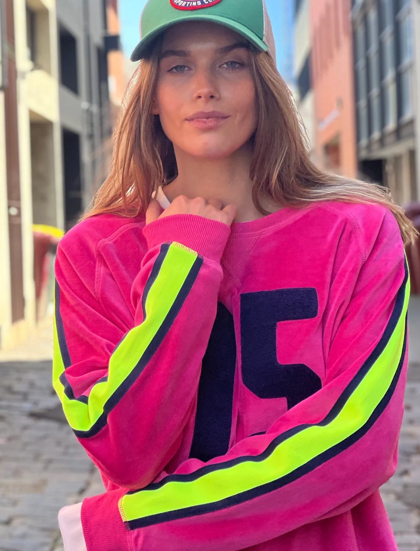 HAMMILL AND CO RETRO 75 VELOUR SWEAT PINK