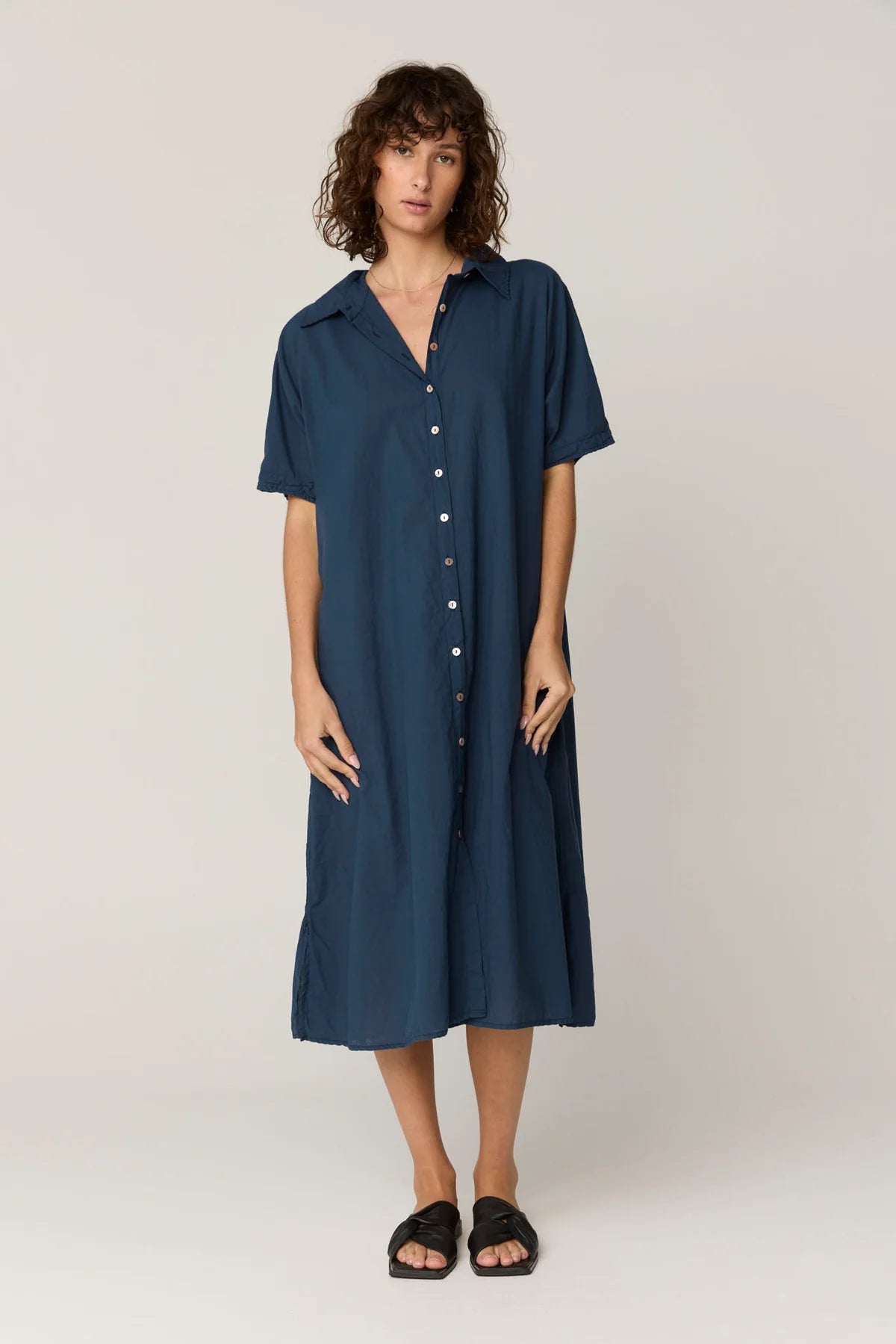 PRIMNESS DEVOILE SHIRT DRESS DARK NAVY