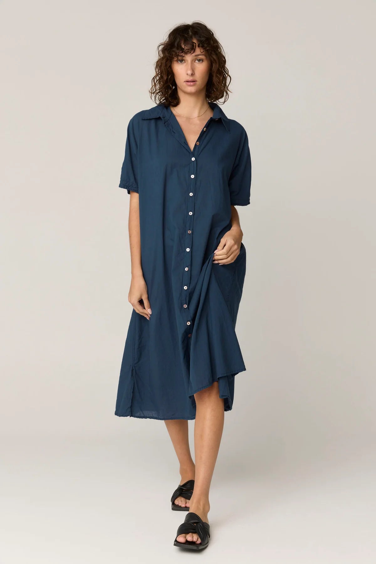 PRIMNESS DEVOILE SHIRT DRESS DARK NAVY