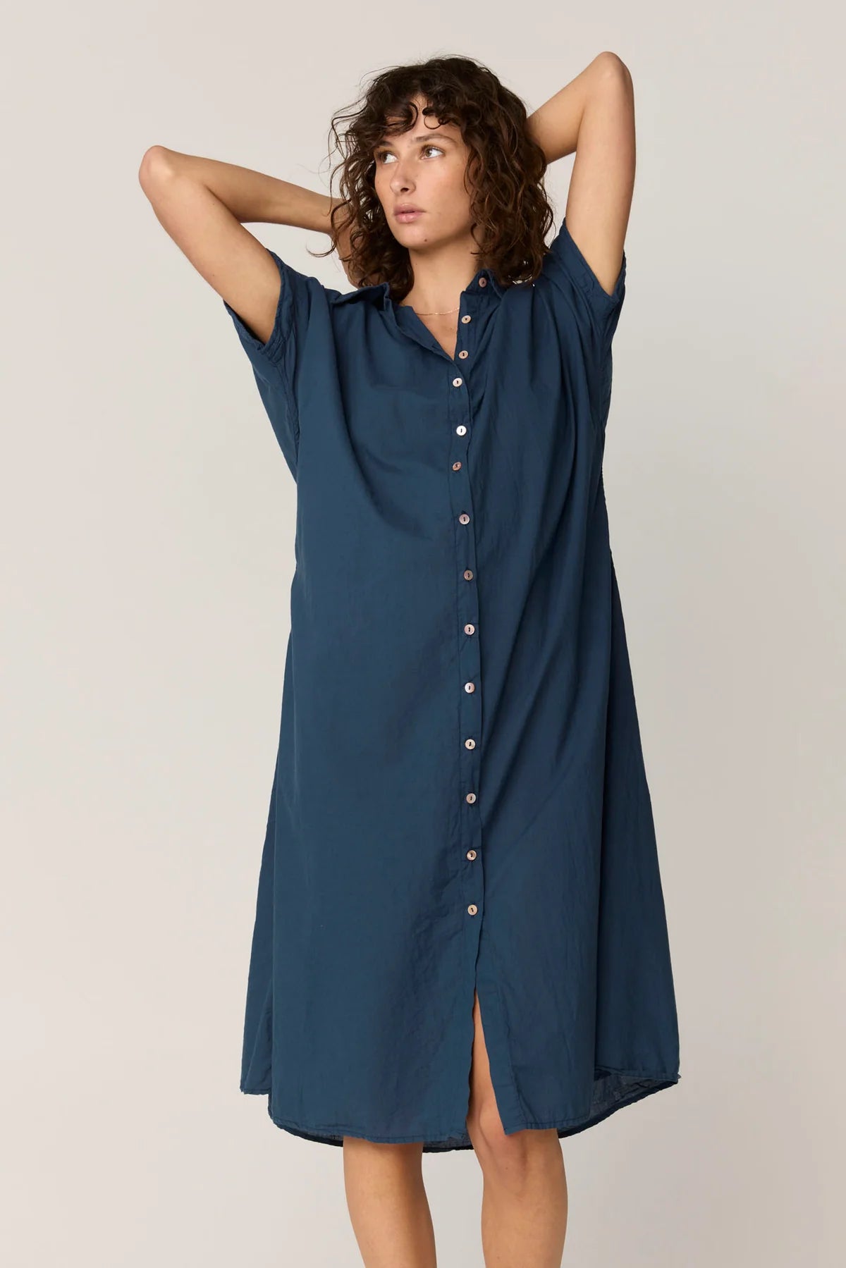 PRIMNESS DEVOILE SHIRT DRESS DARK NAVY