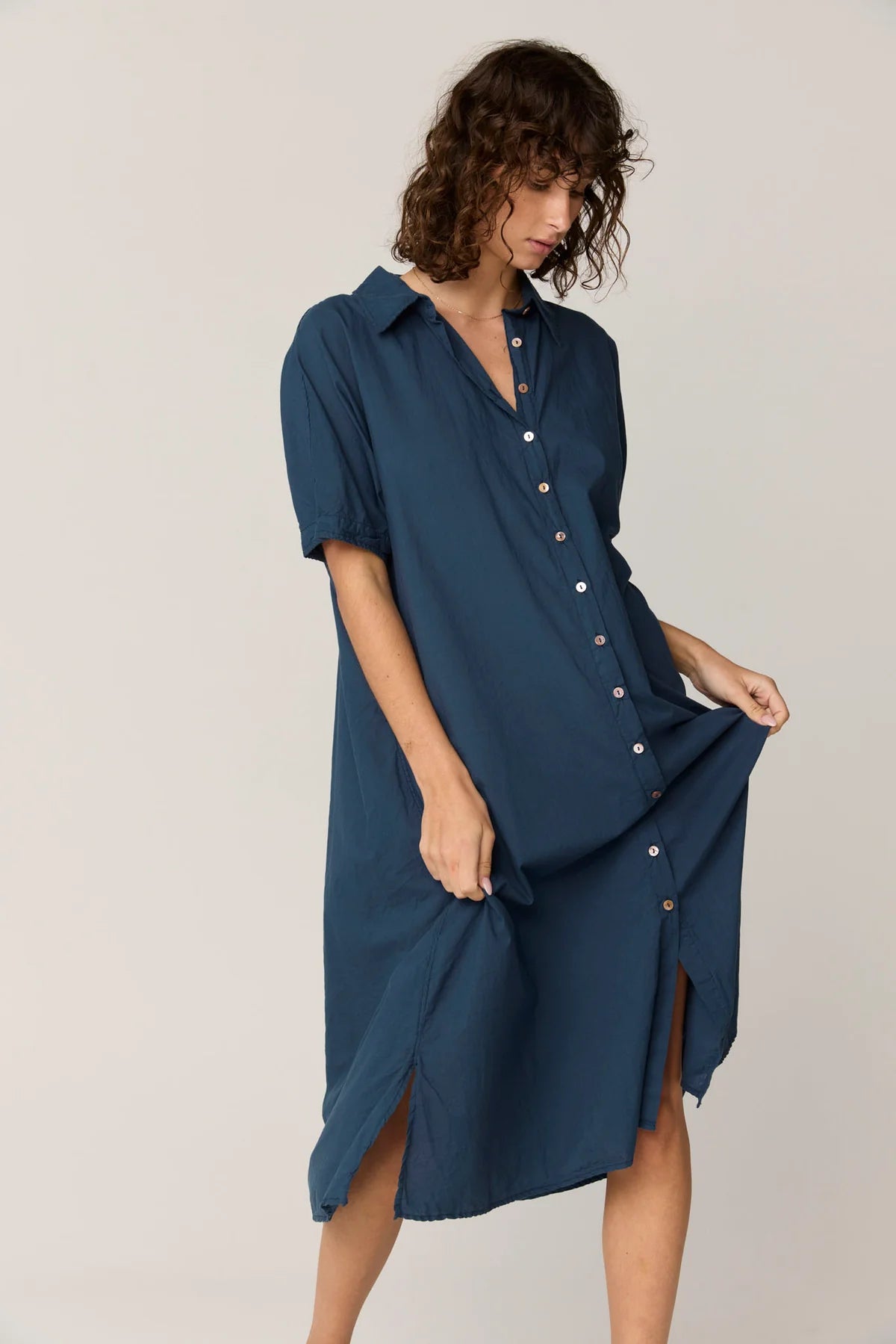 PRIMNESS DEVOILE SHIRT DRESS DARK NAVY