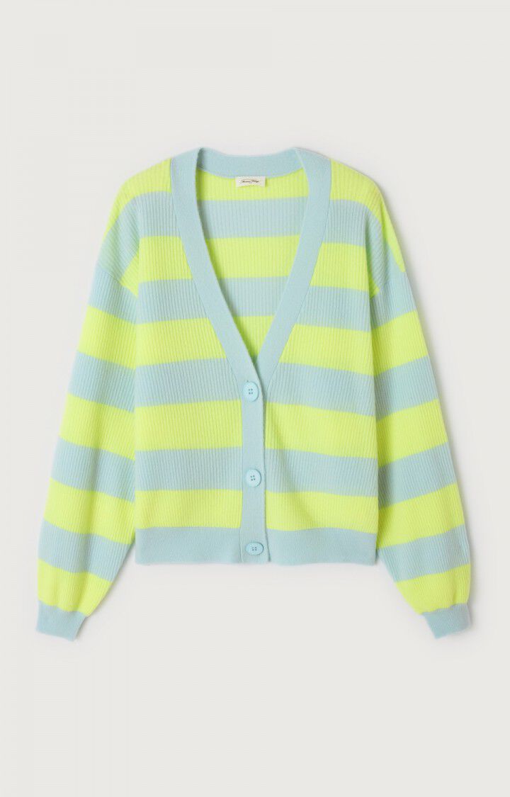 AMERICAN VINTAGE CARDIGAN RAXOW - NEON YELLOW CRYSTAL STRIPED