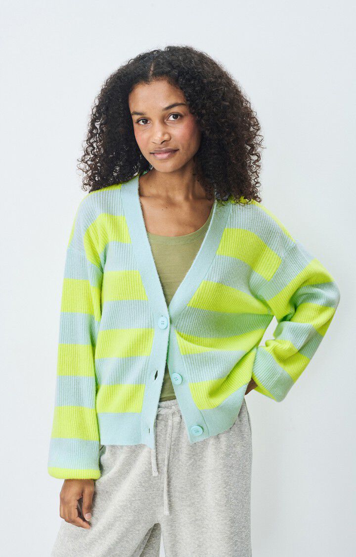 AMERICAN VINTAGE CARDIGAN RAXOW - NEON YELLOW CRYSTAL STRIPED