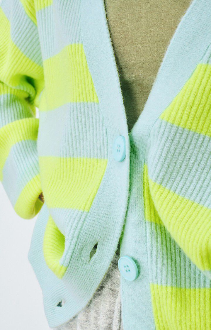 AMERICAN VINTAGE CARDIGAN RAXOW - NEON YELLOW CRYSTAL STRIPED