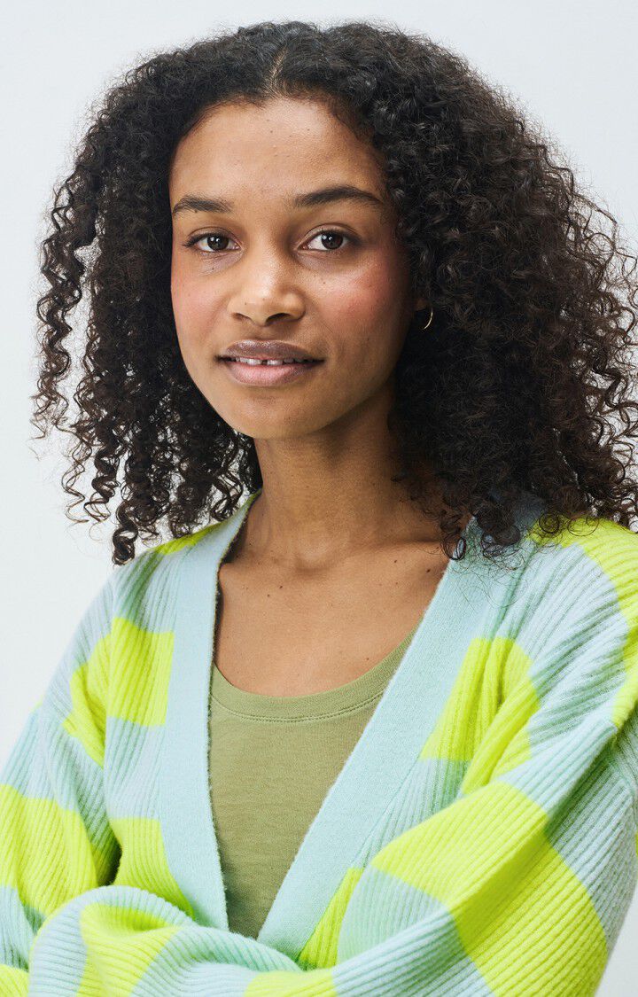 AMERICAN VINTAGE CARDIGAN RAXOW - NEON YELLOW CRYSTAL STRIPED