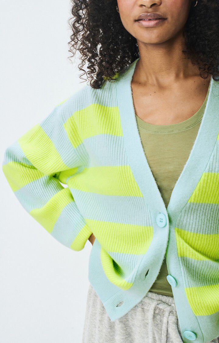 AMERICAN VINTAGE CARDIGAN RAXOW - NEON YELLOW CRYSTAL STRIPED