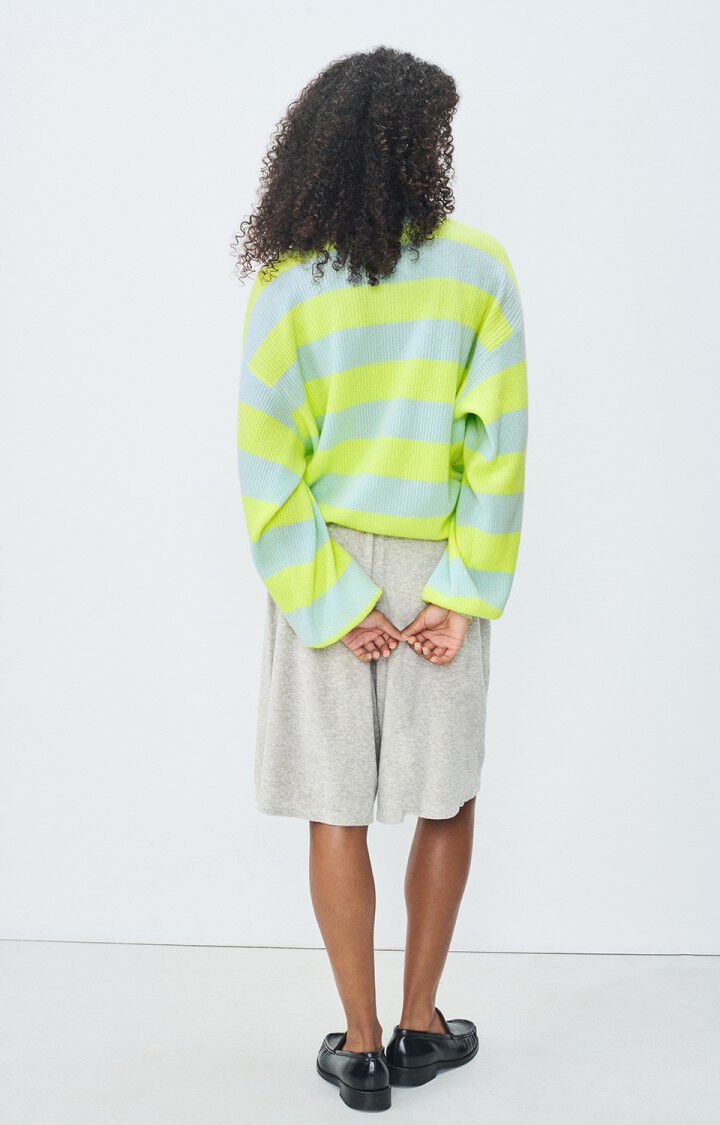 AMERICAN VINTAGE CARDIGAN RAXOW - NEON YELLOW CRYSTAL STRIPED