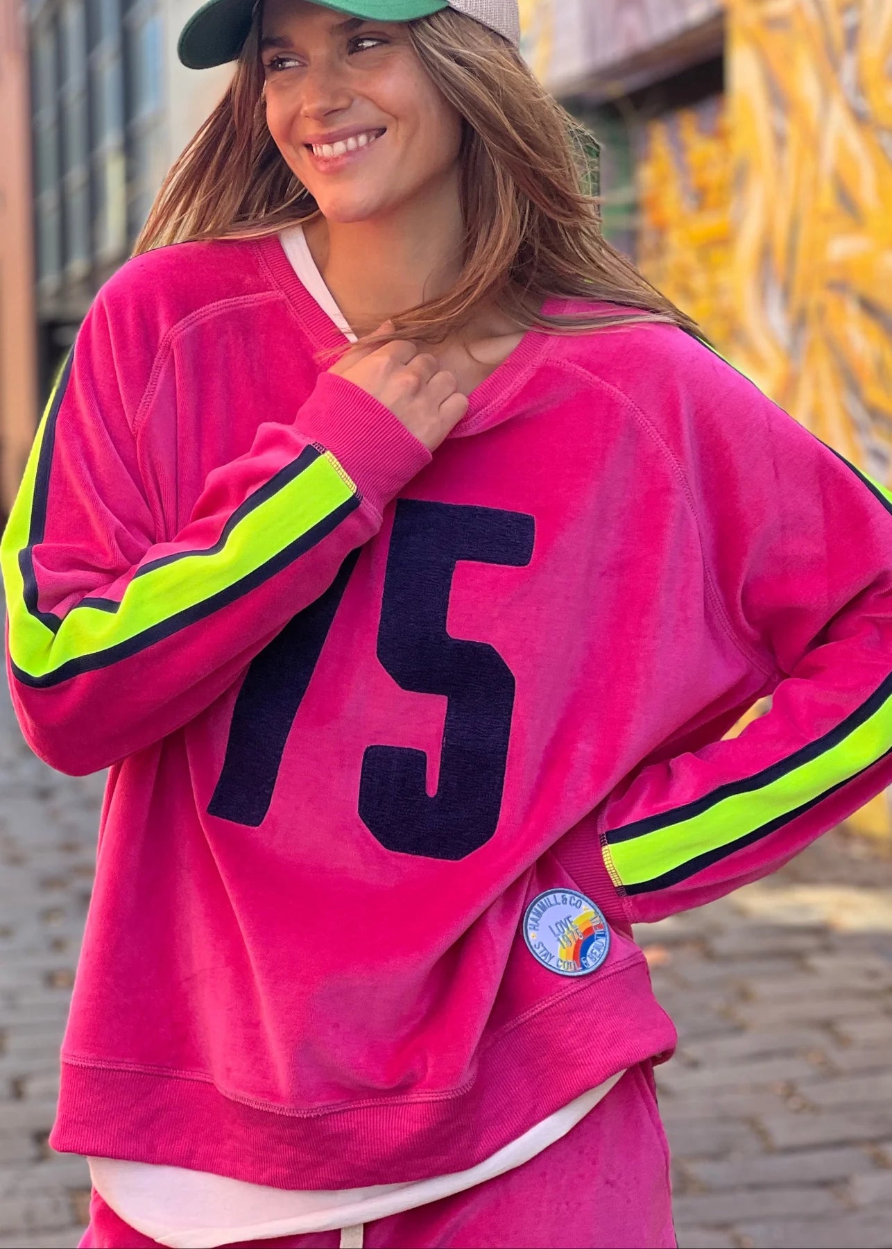 HAMMILL AND CO RETRO 75 VELOUR SWEAT PINK