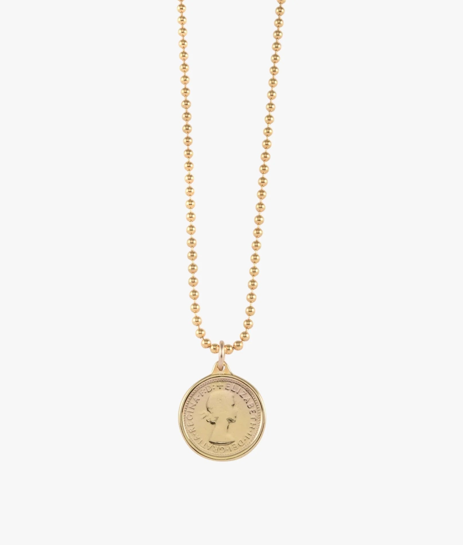 VON TRESKOW BALL CHAIN NECKLACE WITH THREEPENCE GOLD
