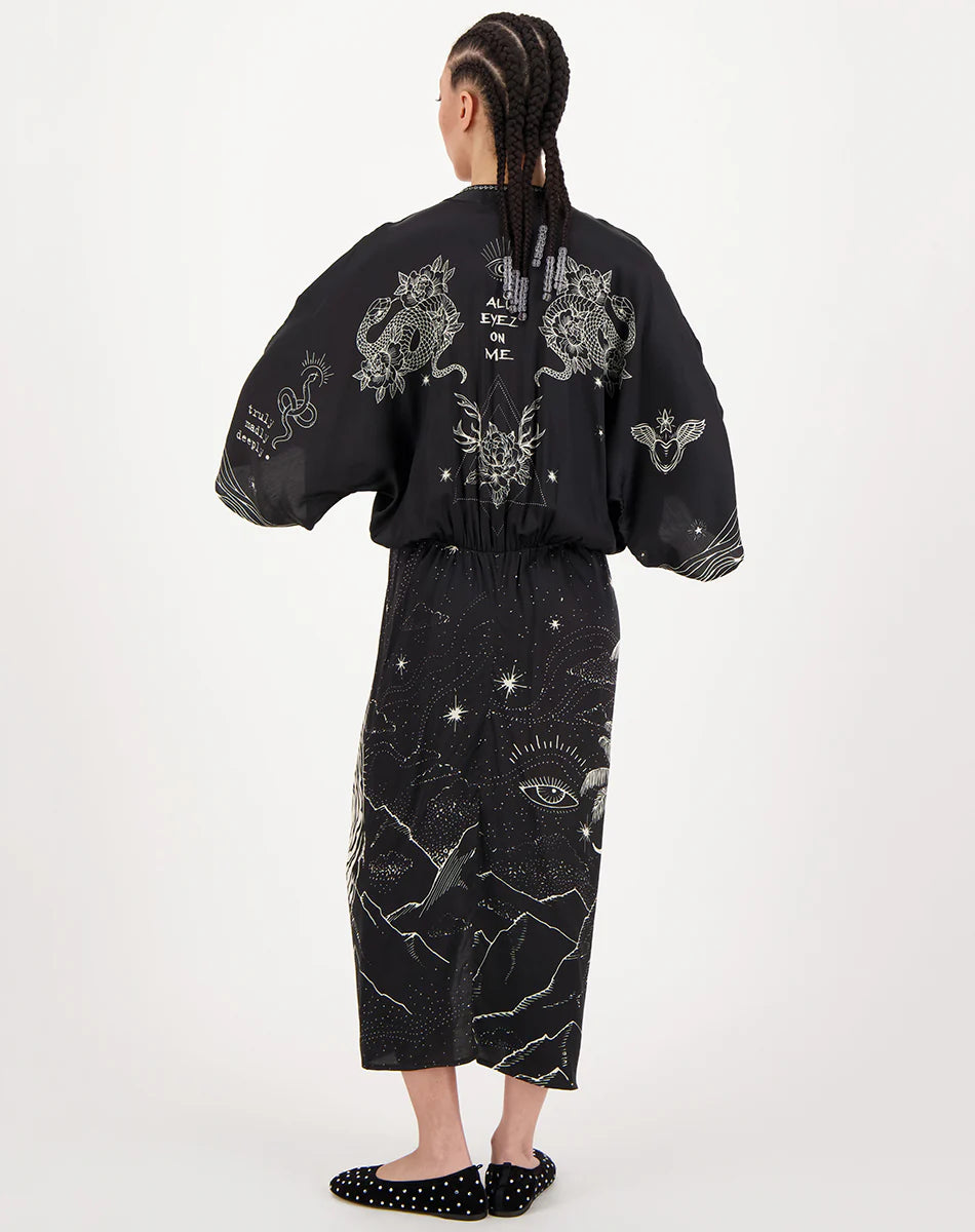 ME369 SOPHIA KIMONO BLACK MAGIC DRESS