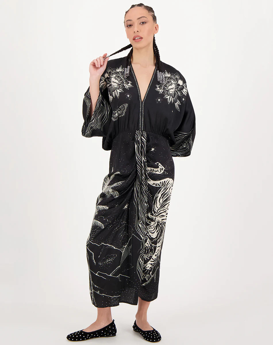 ME369 SOPHIA KIMONO BLACK MAGIC DRESS