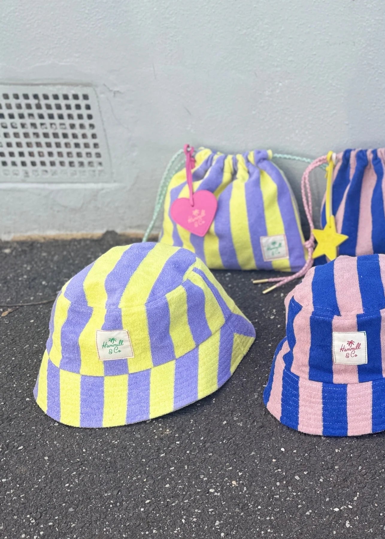 HAMMILL AND CO STRIPE BUCKET HAT MAUVE/LEMON