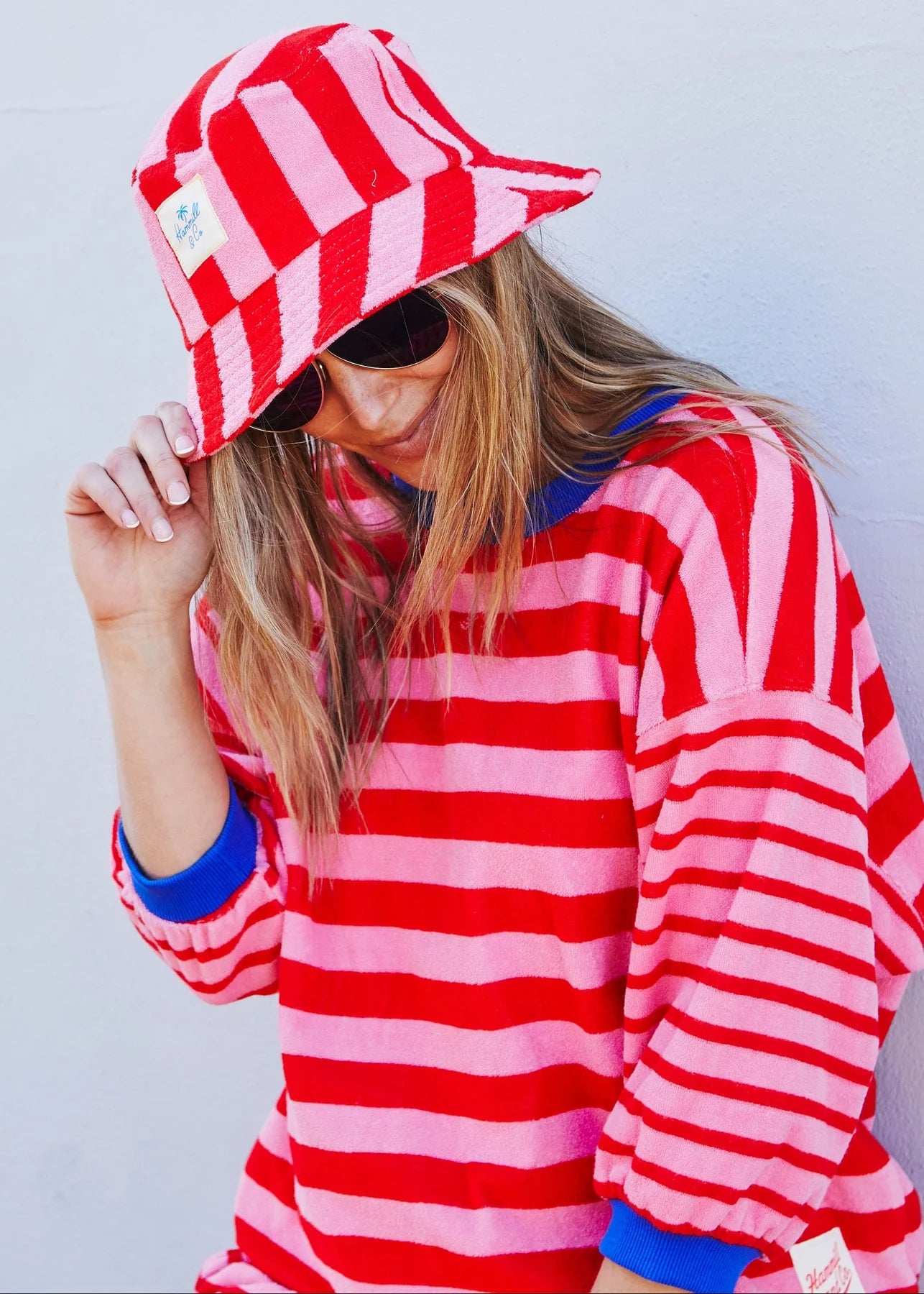 HAMMILL AND CO STRIPE BUCKET HAT PINK/RED