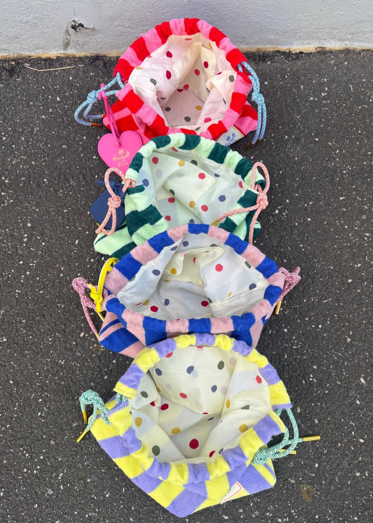 HAMMILL AND CO CARNIVALE STRIPE DRAWCORD BAG GREEN STRIPE