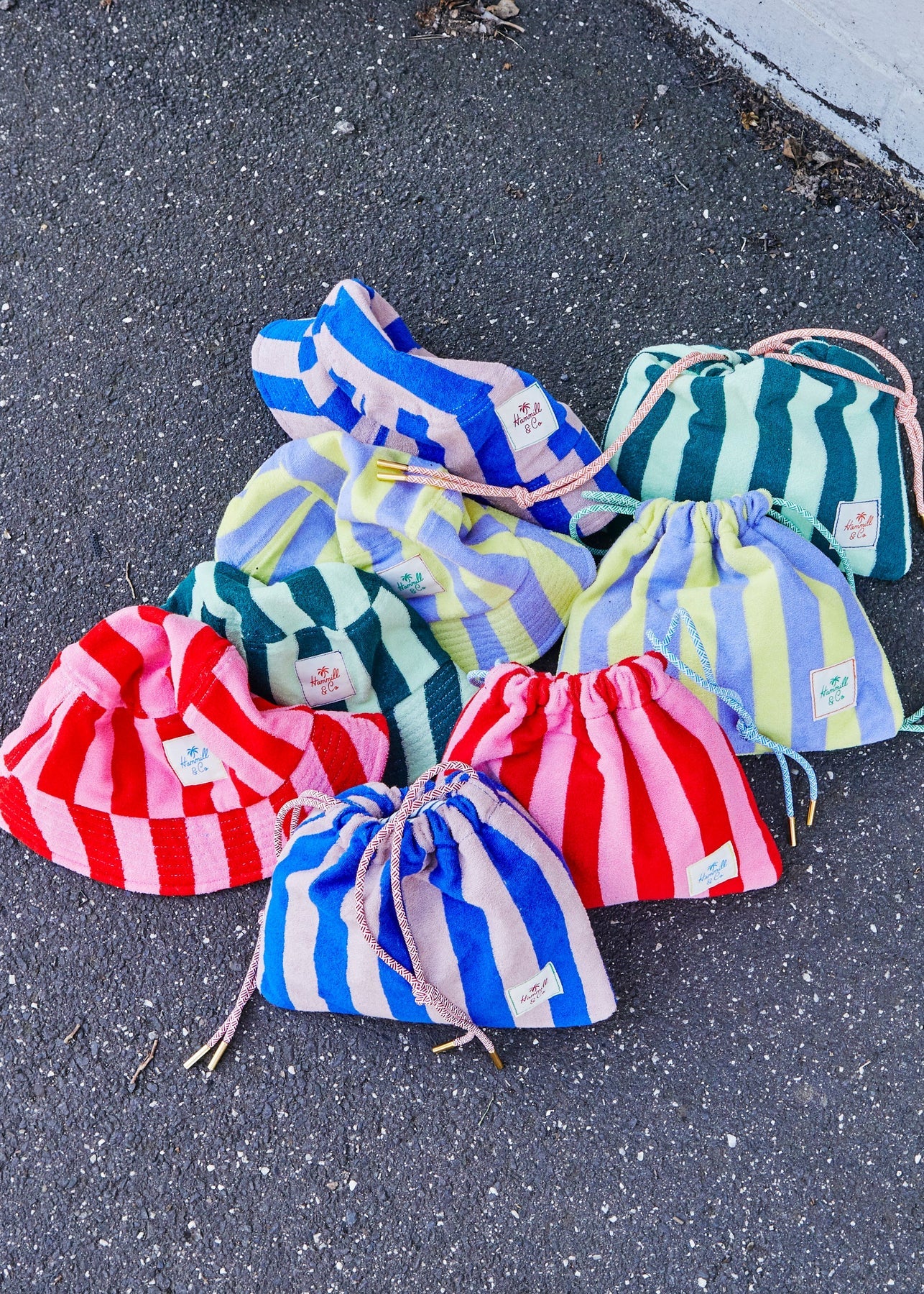 HAMMILL AND CO CARNIVALE STRIPE DRAWCORD BAG ROYAL/MUSK