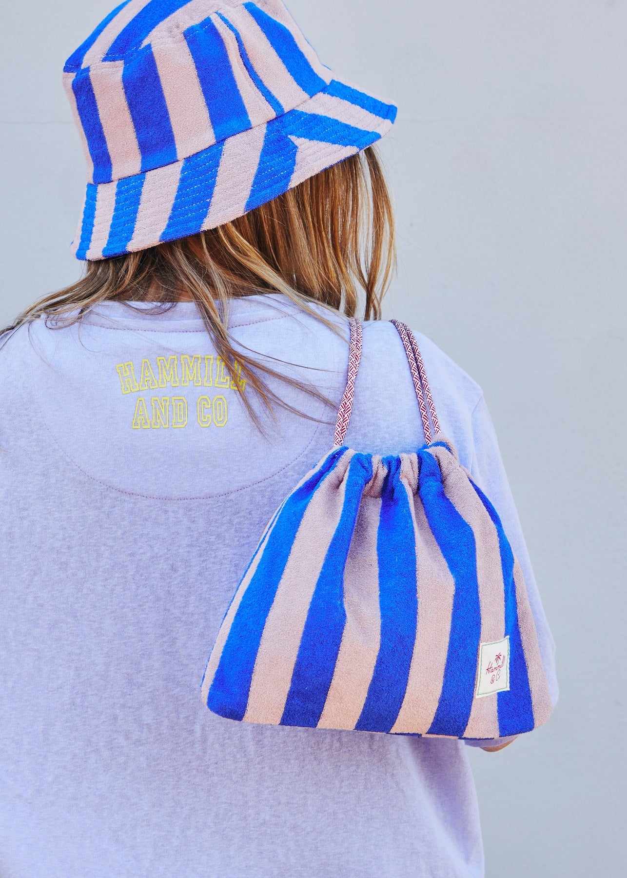 HAMMILL AND CO CARNIVALE STRIPE DRAWCORD BAG ROYAL/MUSK