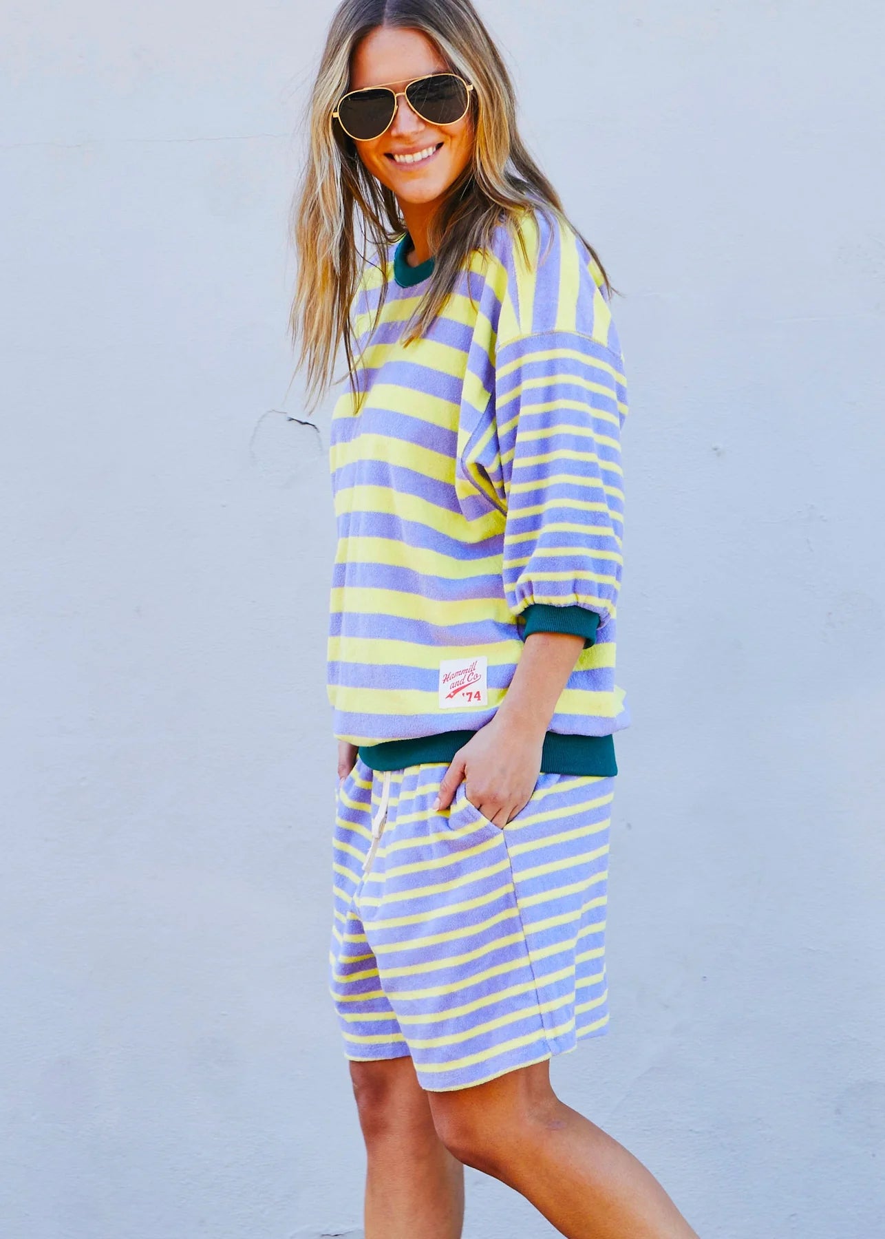 HAMMILL AND CO CARNIVALE 3/4 SLEEVE SWEAT MAUVE/LEMON