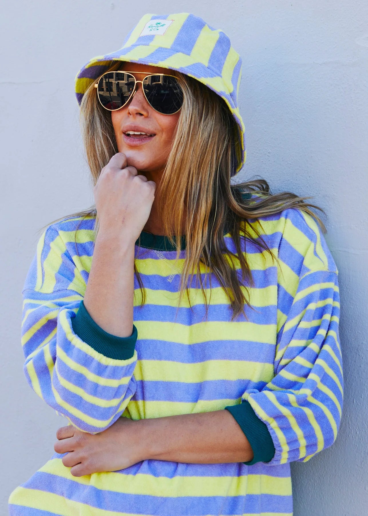 HAMMILL AND CO CARNIVALE 3/4 SLEEVE SWEAT MAUVE/LEMON