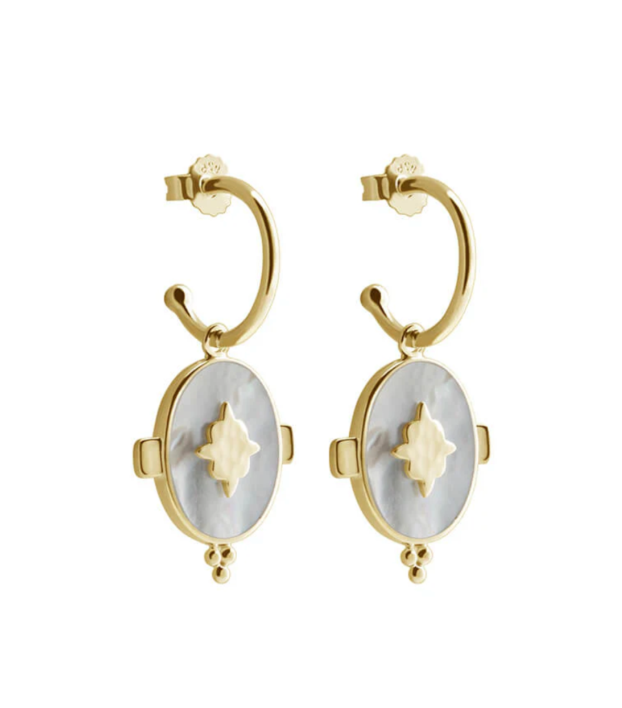 MURKANI OVAL MOTHER OF PEARL EARRING - YELLOW GOLD