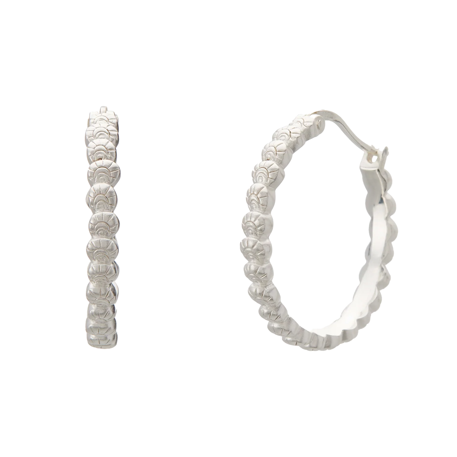 MURKANI SOUL PROTECTOR MEDIUM SHELL HOOP EARRINGS SILVER