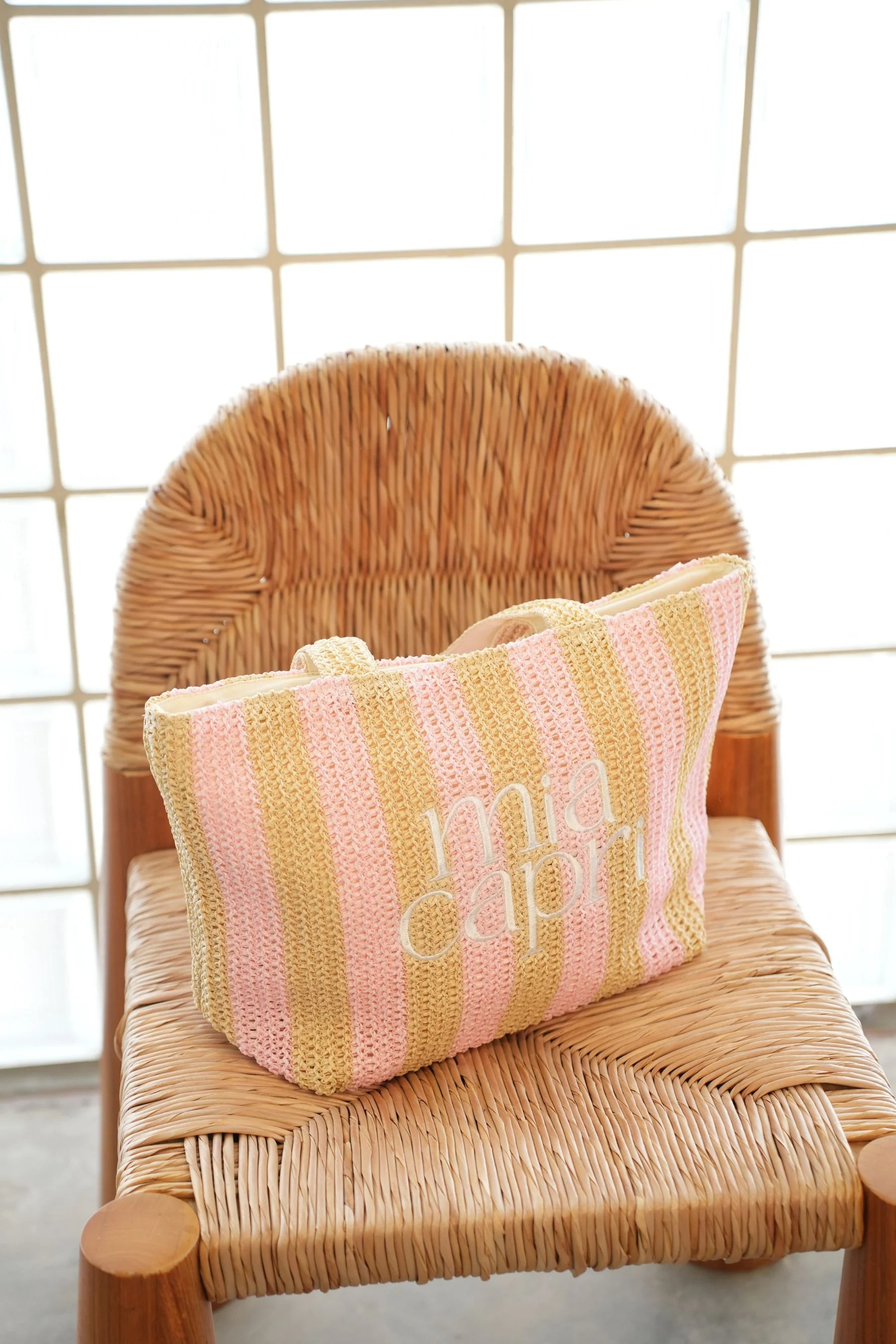 MIA CAPRI VACAY BAG PALE PINK STRIPE