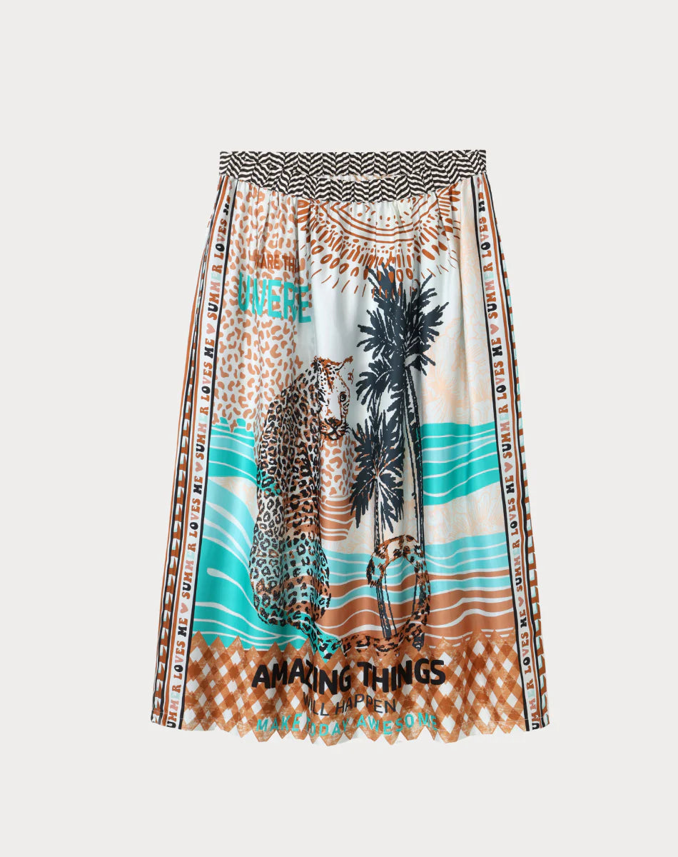 ME369 VANESSA PRINTED MIDI SKIRT SAFARI