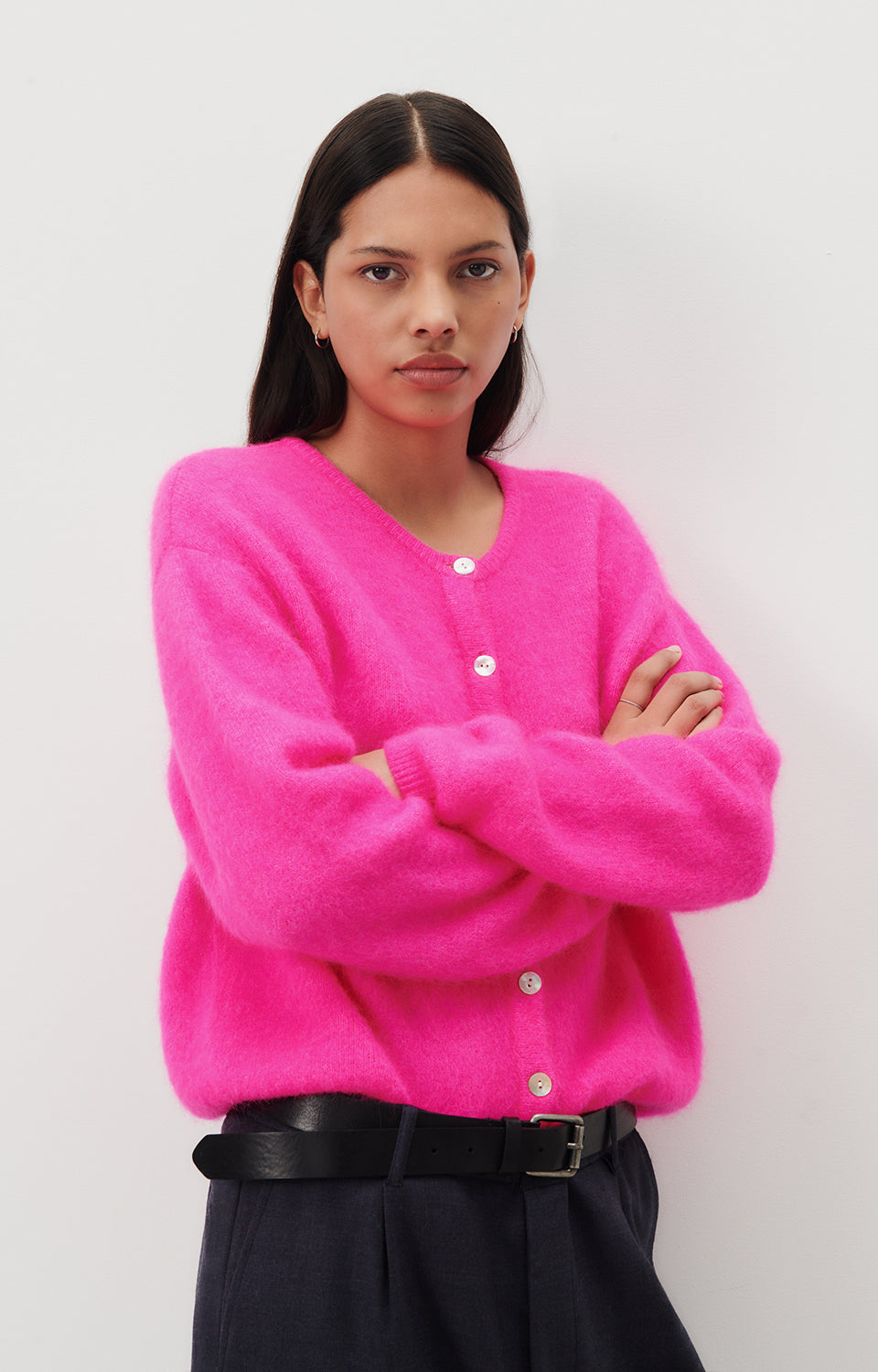 AMERICAN VINTAGE VITOW CARDIGAN - FLURO PINK MELANGE