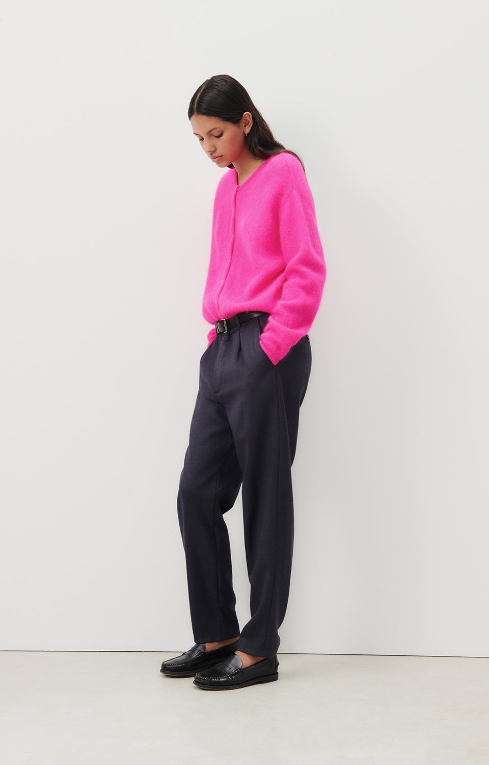 AMERICAN VINTAGE VITOW CARDIGAN - FLURO PINK MELANGE