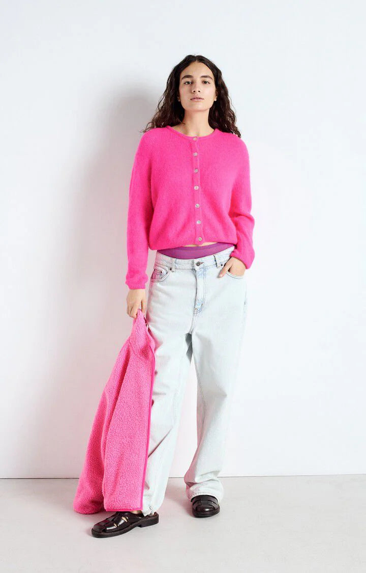 AMERICAN VINTAGE VITOW CARDIGAN - FLURO PINK MELANGE