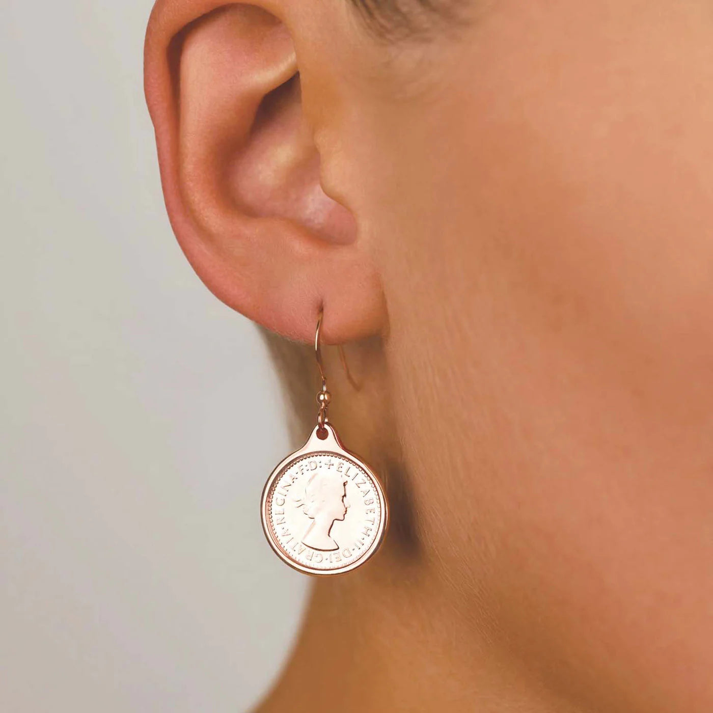 VON TRESKOW THREEPENCE COIN EARRINGS ROSE GOLD