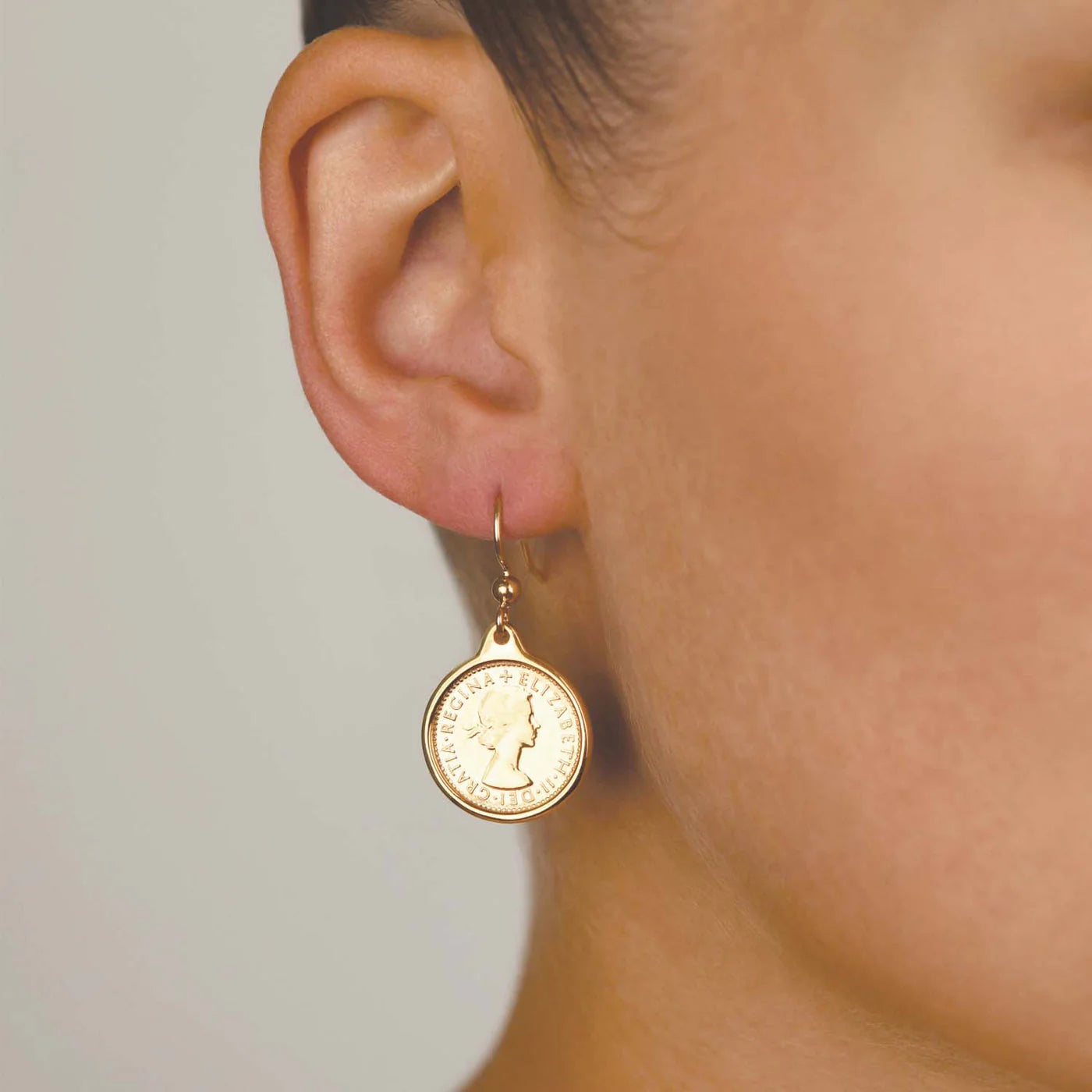 VON TRESKOW THREEPENCE COIN EARRINGS GOLD