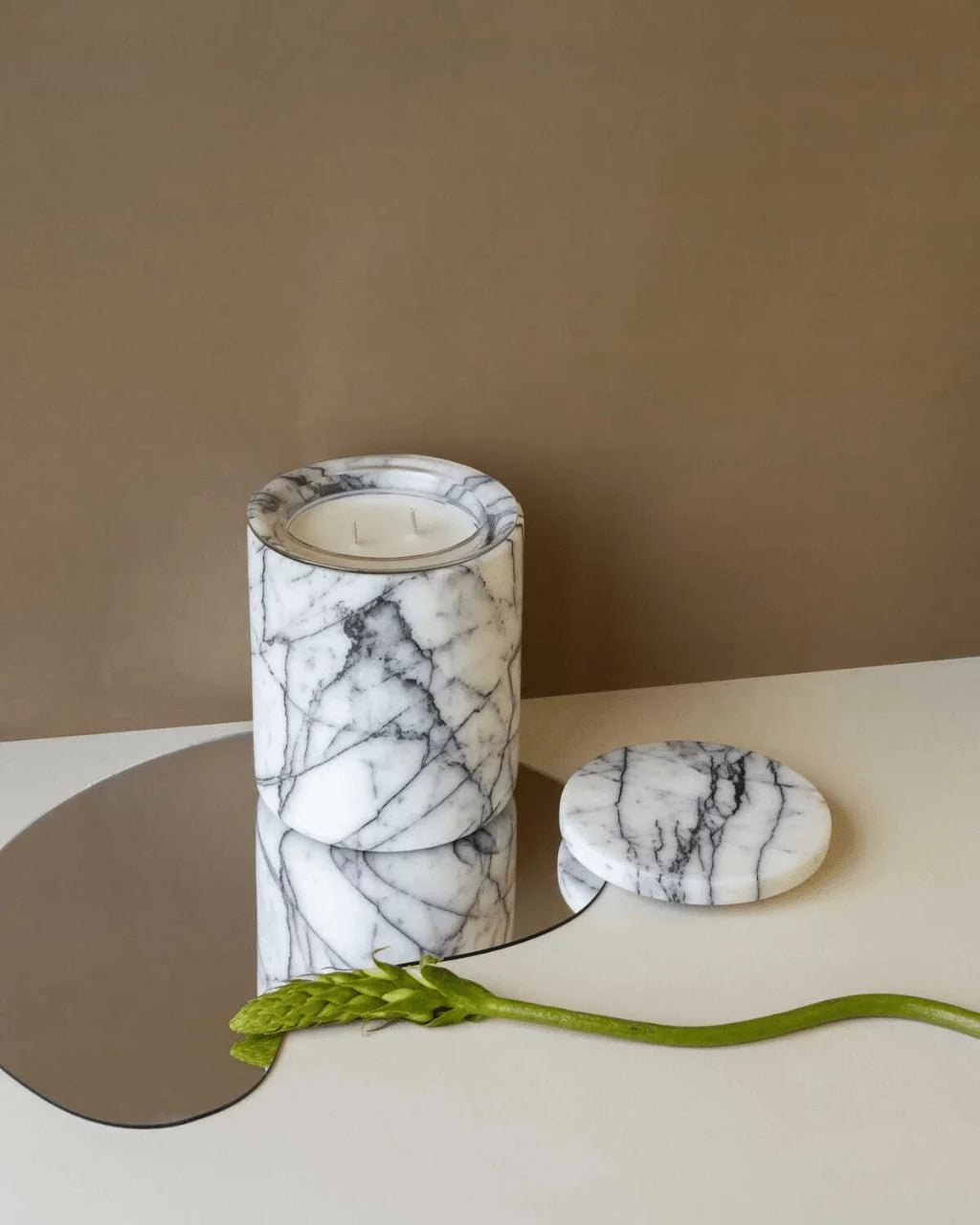 LUXURIATE MARBLE CANDLE HOLDER - WHITE MARBLE