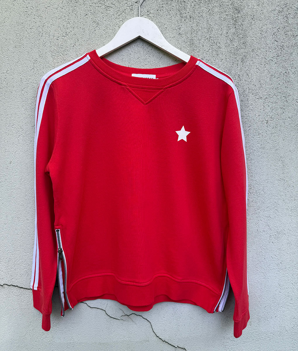 SOPHIE MORAN ZIP ARM STRIPE SWEATSHIRT RED/WHITE