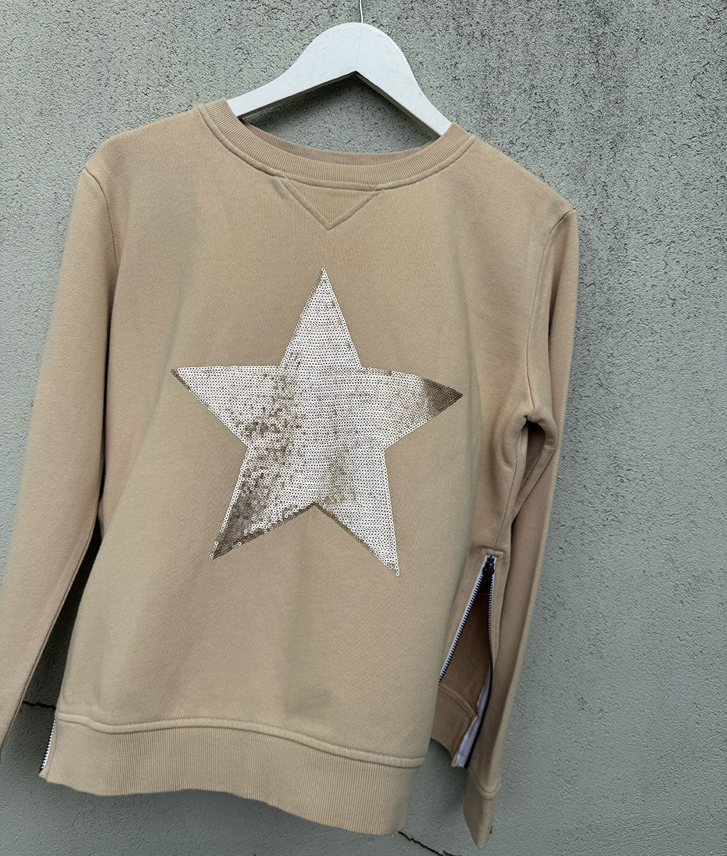 SOPHIE MORAN SEQUIN STAR SWEATSHIRT BEIGE