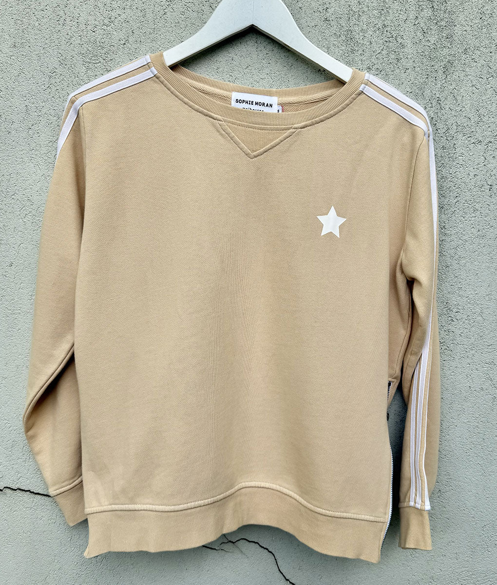 SOPHIE MORAN ZIP ARM STRIPE SWEATSHIRT BEIGE/WHITE