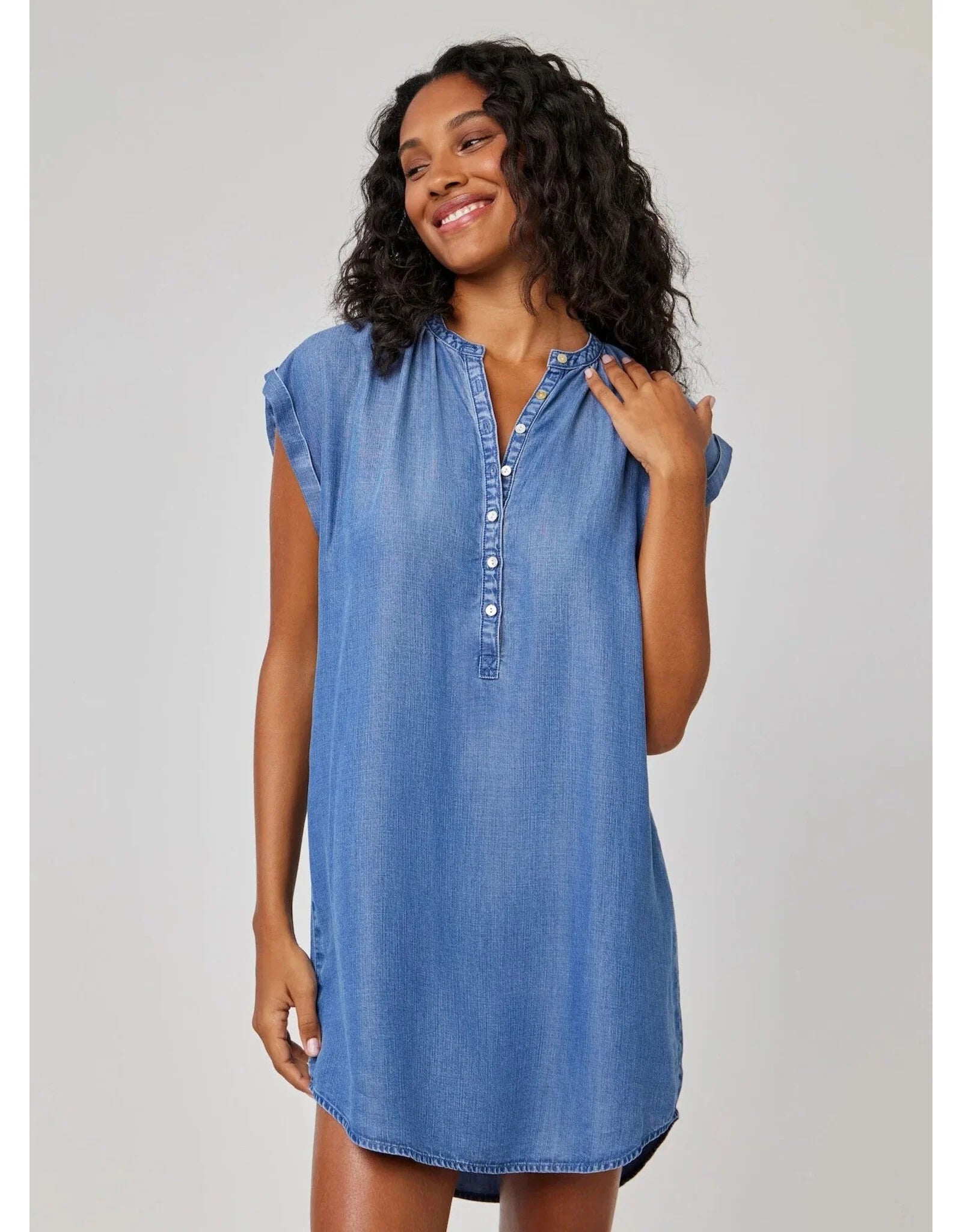 BELLA DAHL CAP SLEEVE HENLEY DRESS - MOONLIT HAZE