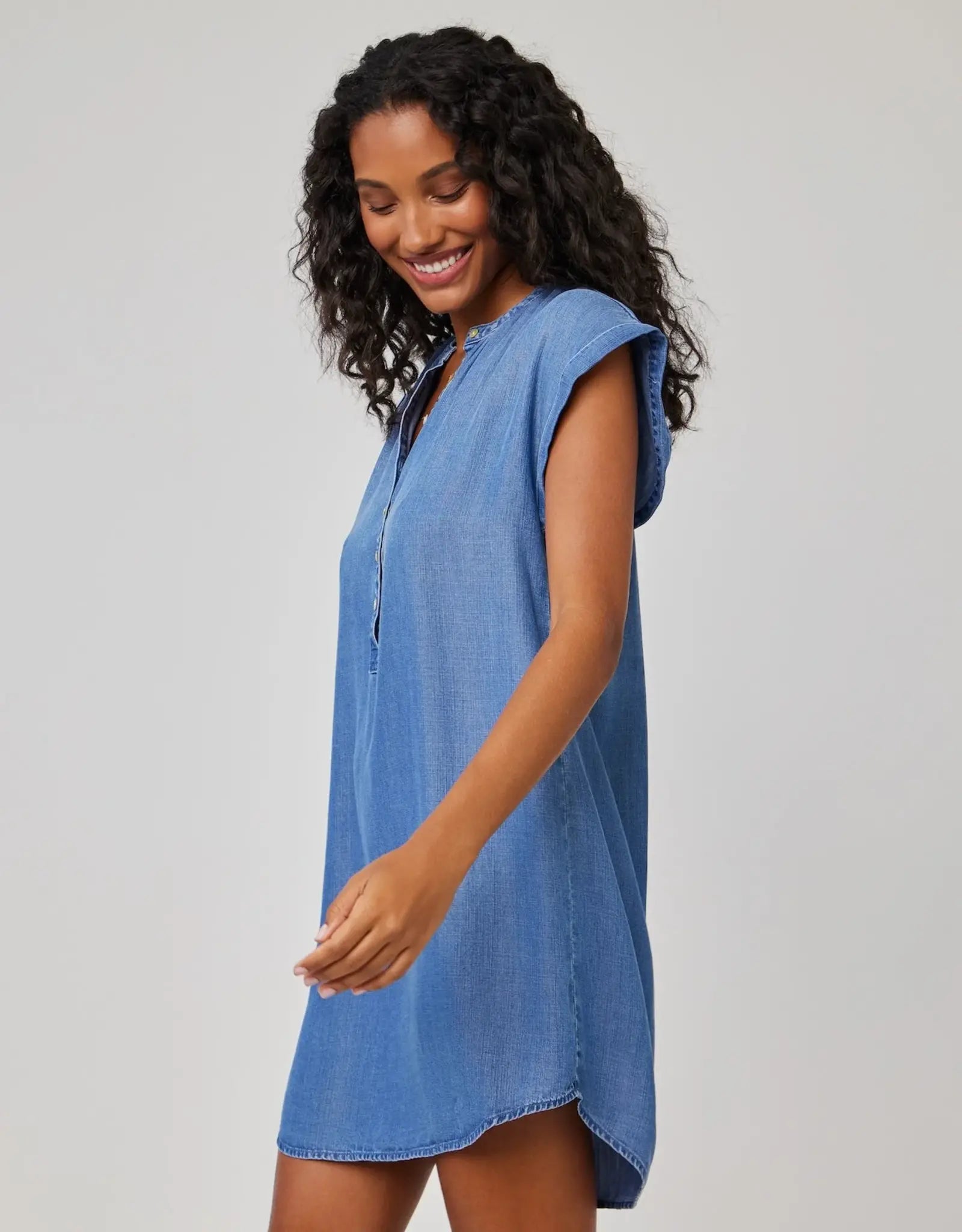 BELLA DAHL CAP SLEEVE HENLEY DRESS - MOONLIT HAZE