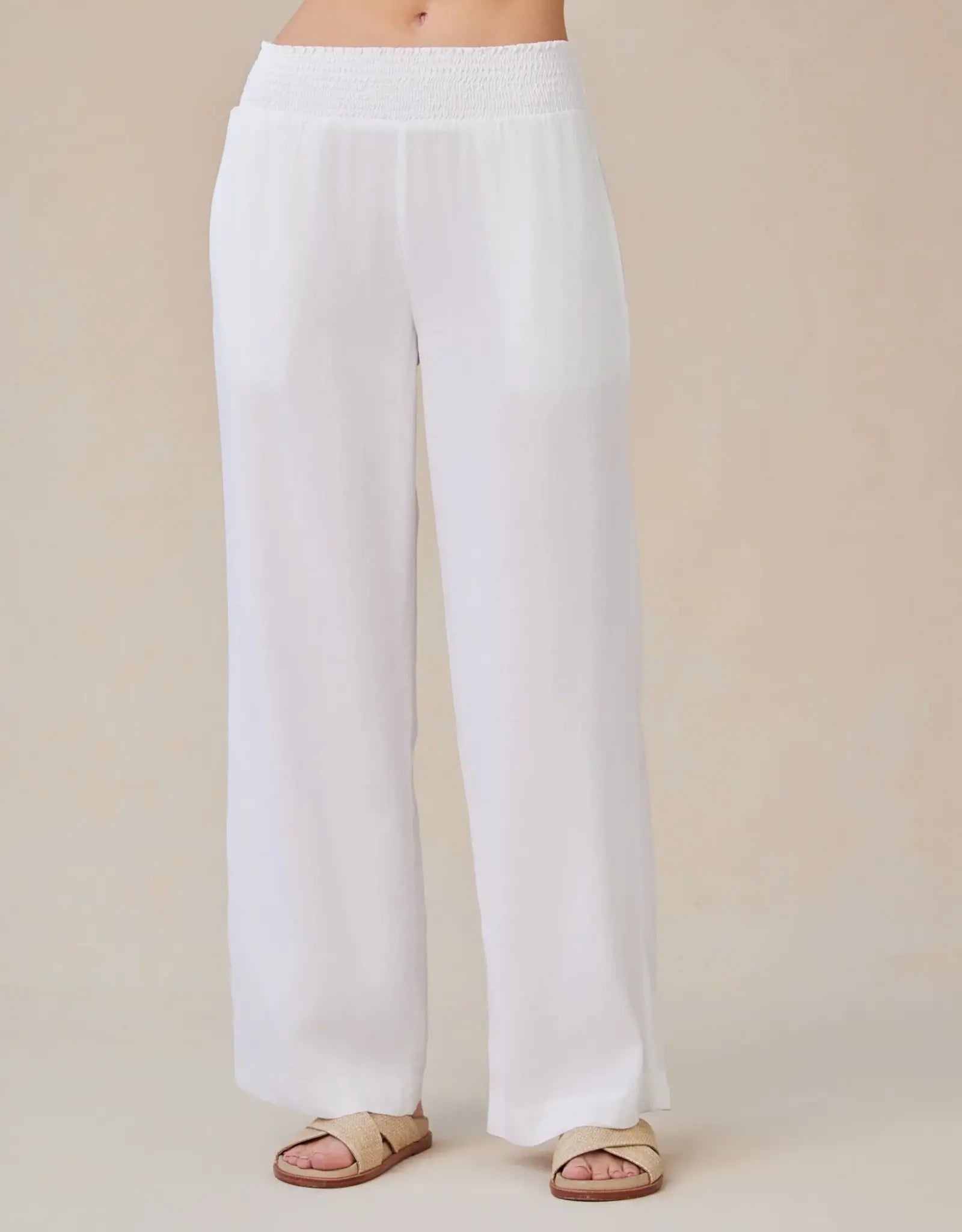 BELLA DAHL SMOCKED WAIST WIDE LEG PANT - WHITE