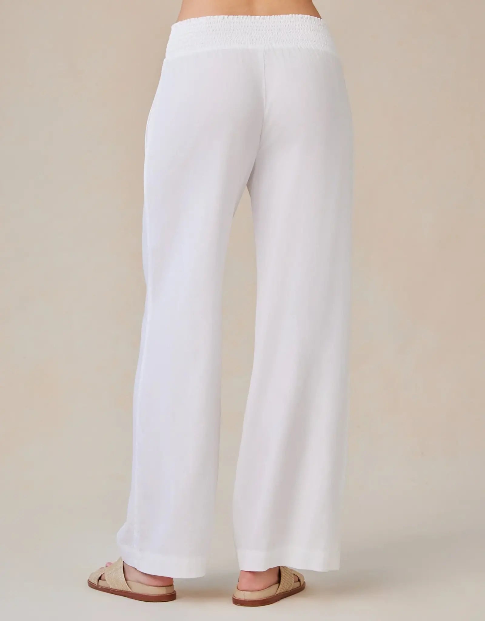 BELLA DAHL SMOCKED WAIST WIDE LEG PANT - WHITE