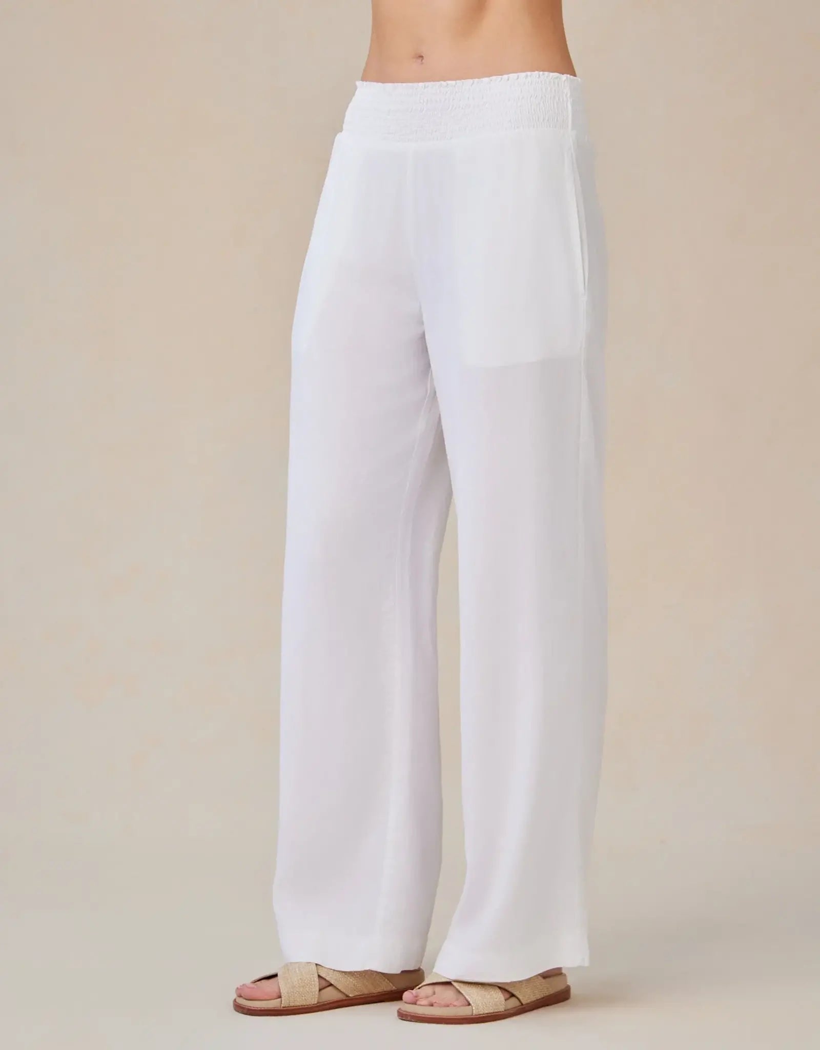 BELLA DAHL SMOCKED WAIST WIDE LEG PANT - WHITE