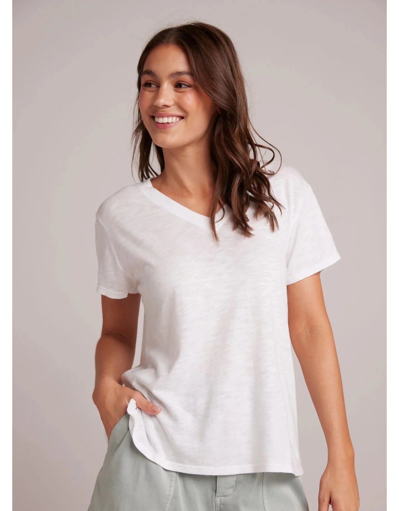 BELLA DAHL V NECK TEE - WHITE