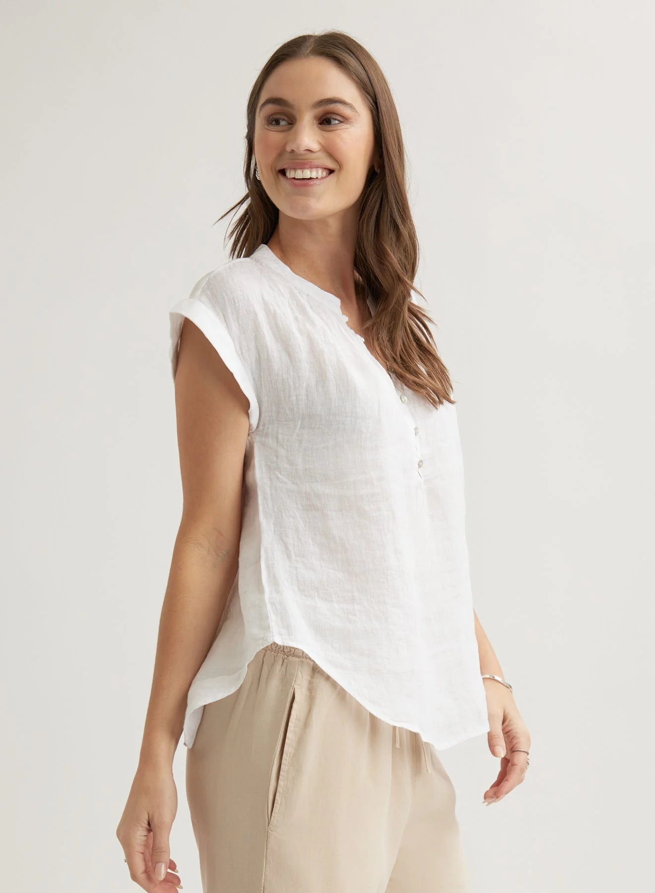 BELLA DAHL CAP SLEEVE TOP WHITE