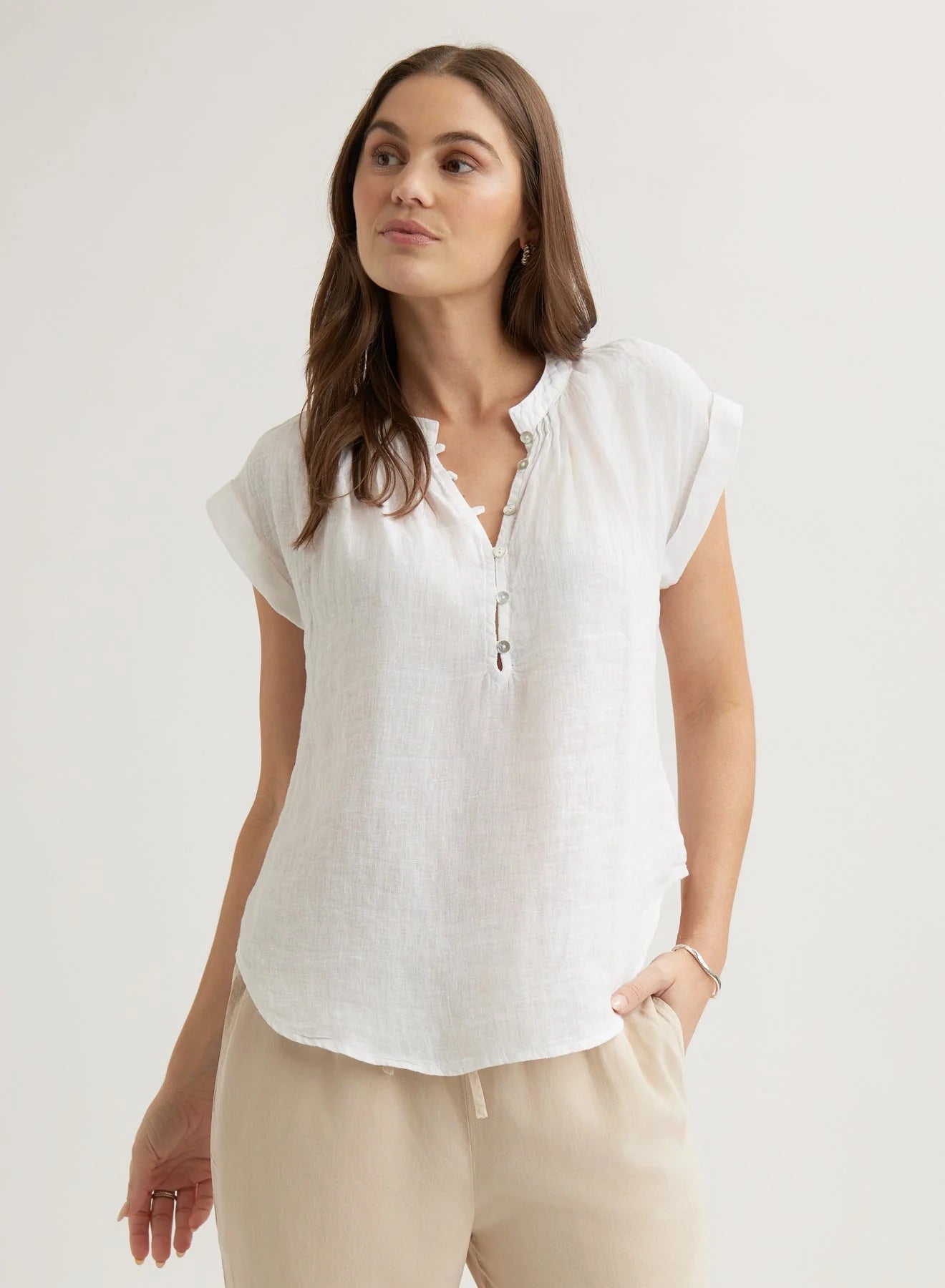 BELLA DAHL CAP SLEEVE TOP WHITE