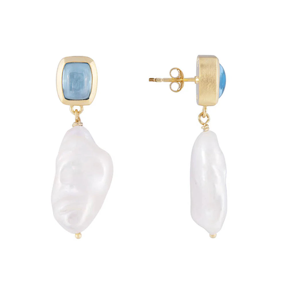 FAIRLEY BLUE TOPAZ KESHI DROP EARRINGS