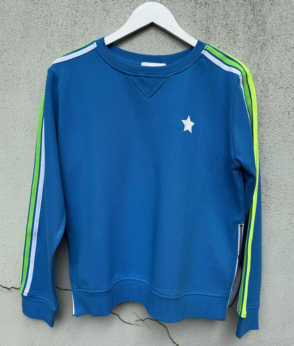 SOPHIE MORAN ZIP ARM STRIPE SWEATSHIRT CORNFLOWER BLUE/WHITE