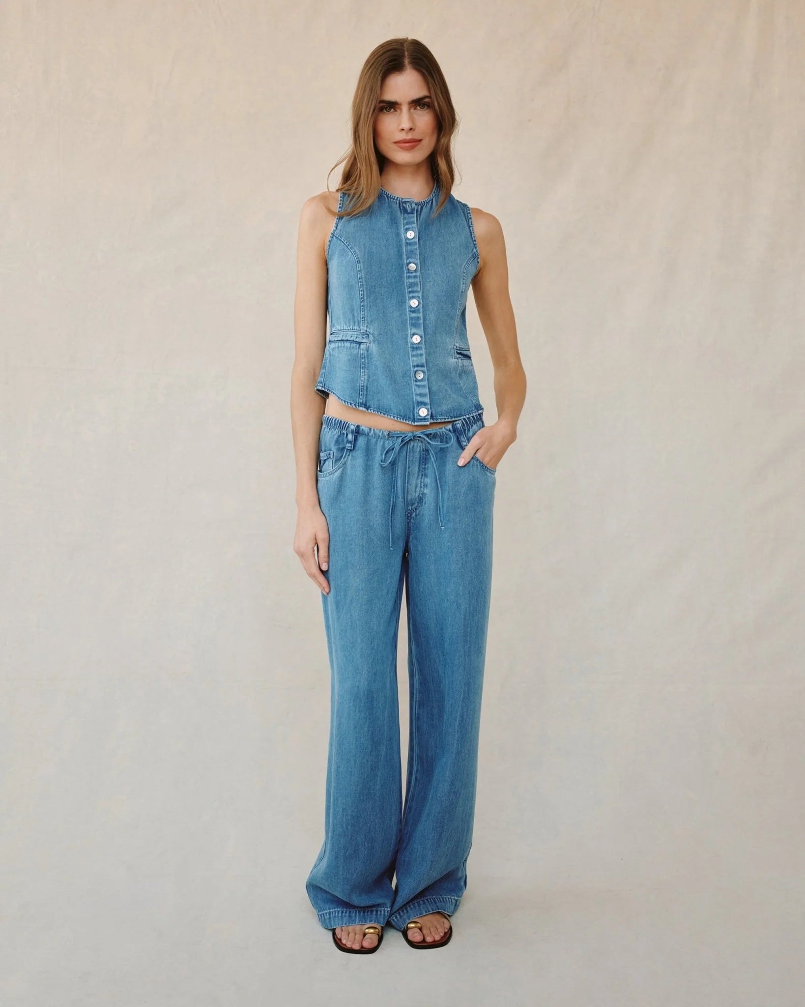 BELLA DAHL DRAWSTRING JEAN MEDIUM VINTAGE WASH